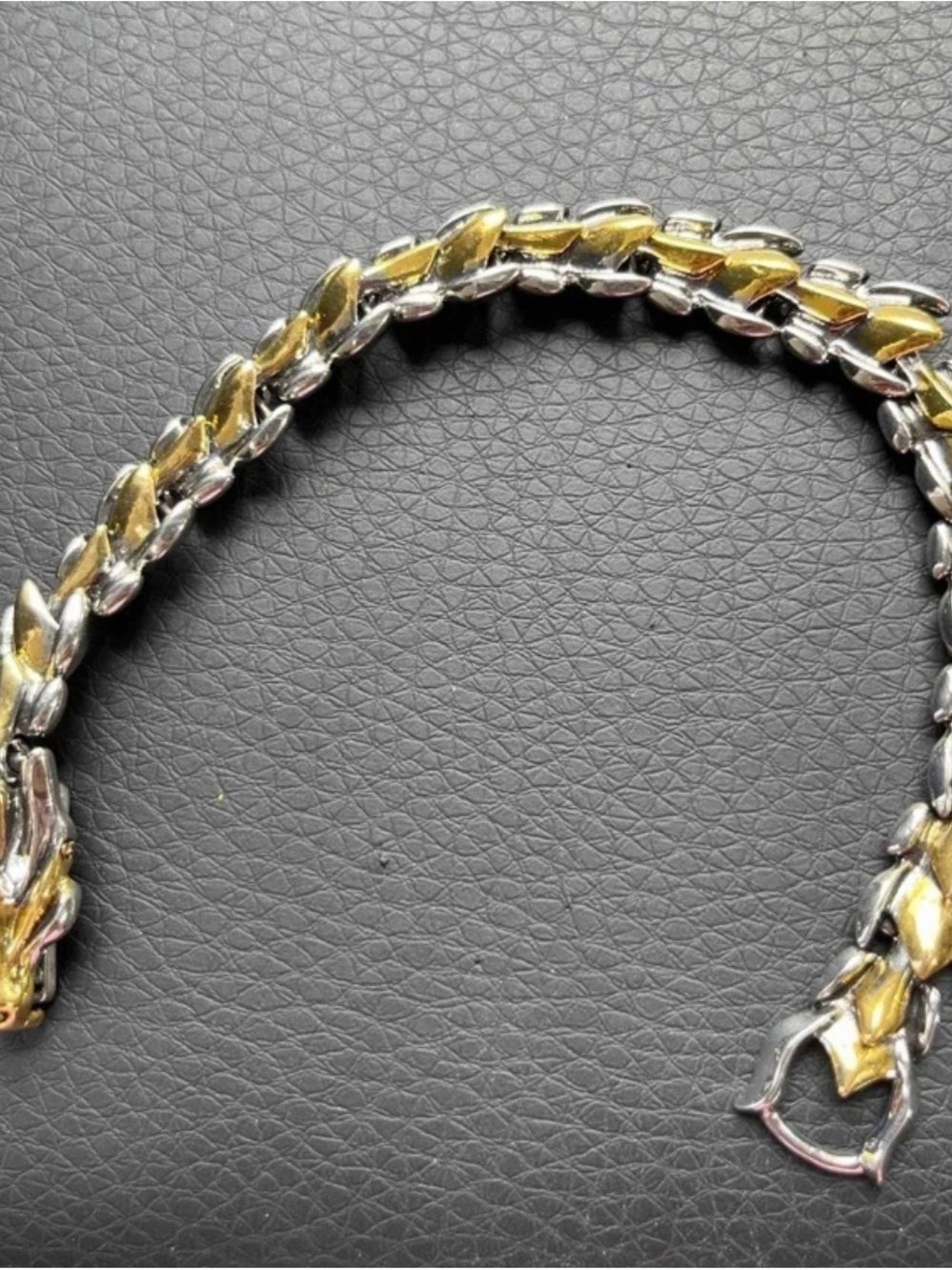 Retro Two-Toned Gold & Silver Metal Dragon Link Bracelet - Picture 4 of 10